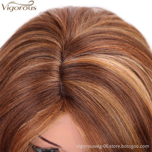 Vigorous Women's Blonde Mixed Brown Big Wave Synthetic Hair Long Wavy Curly Hair Heat Resistant Fiber Wigs